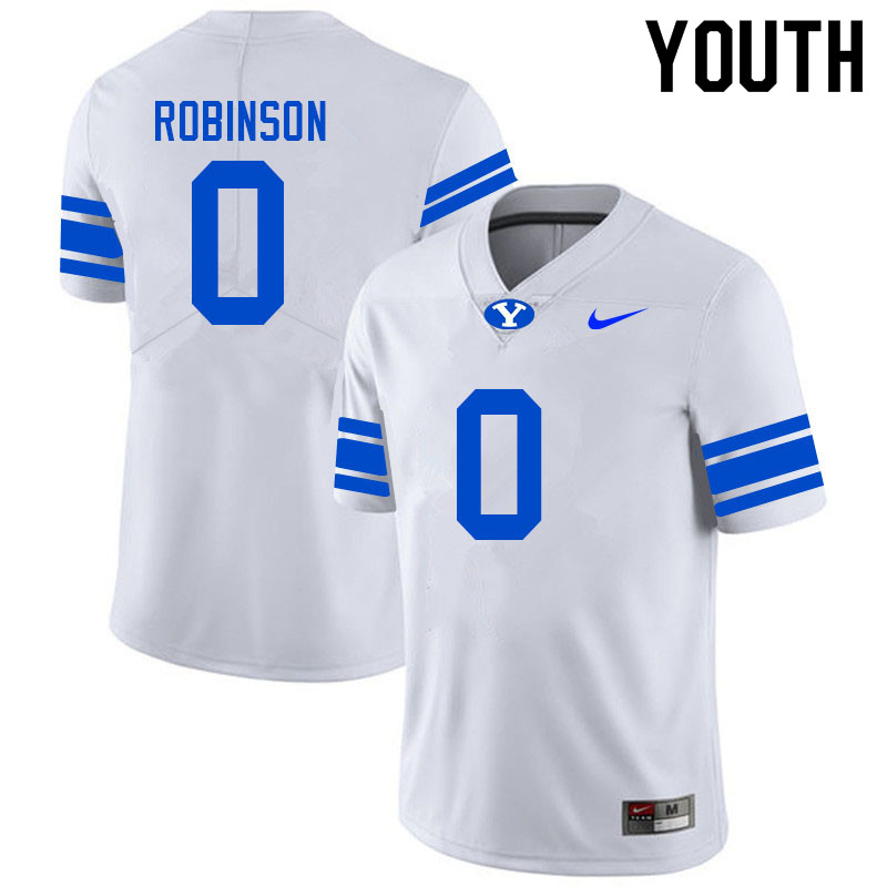 Youth #0 Jakob Robinson BYU Cougars College Football Jerseys Sale-White - Click Image to Close
